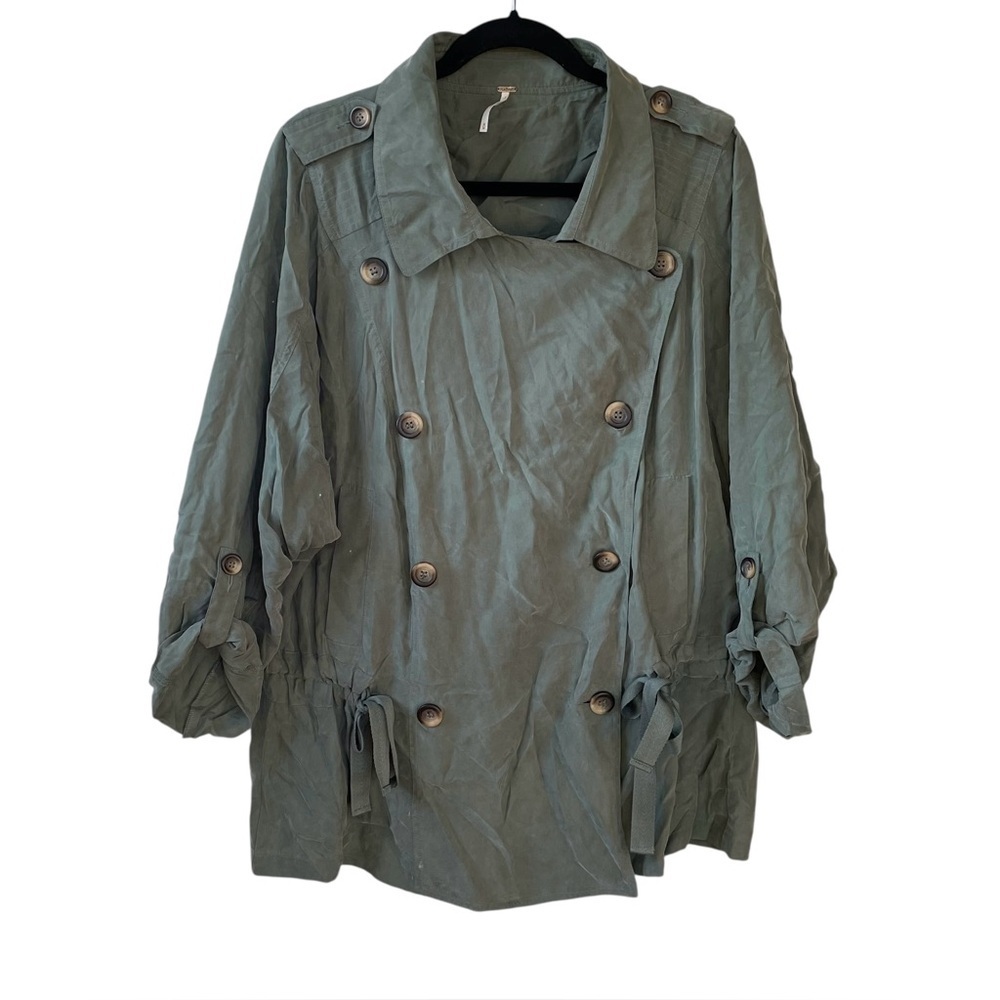 Free People The Lea Double-Breasted Trench Coat Olive Green M